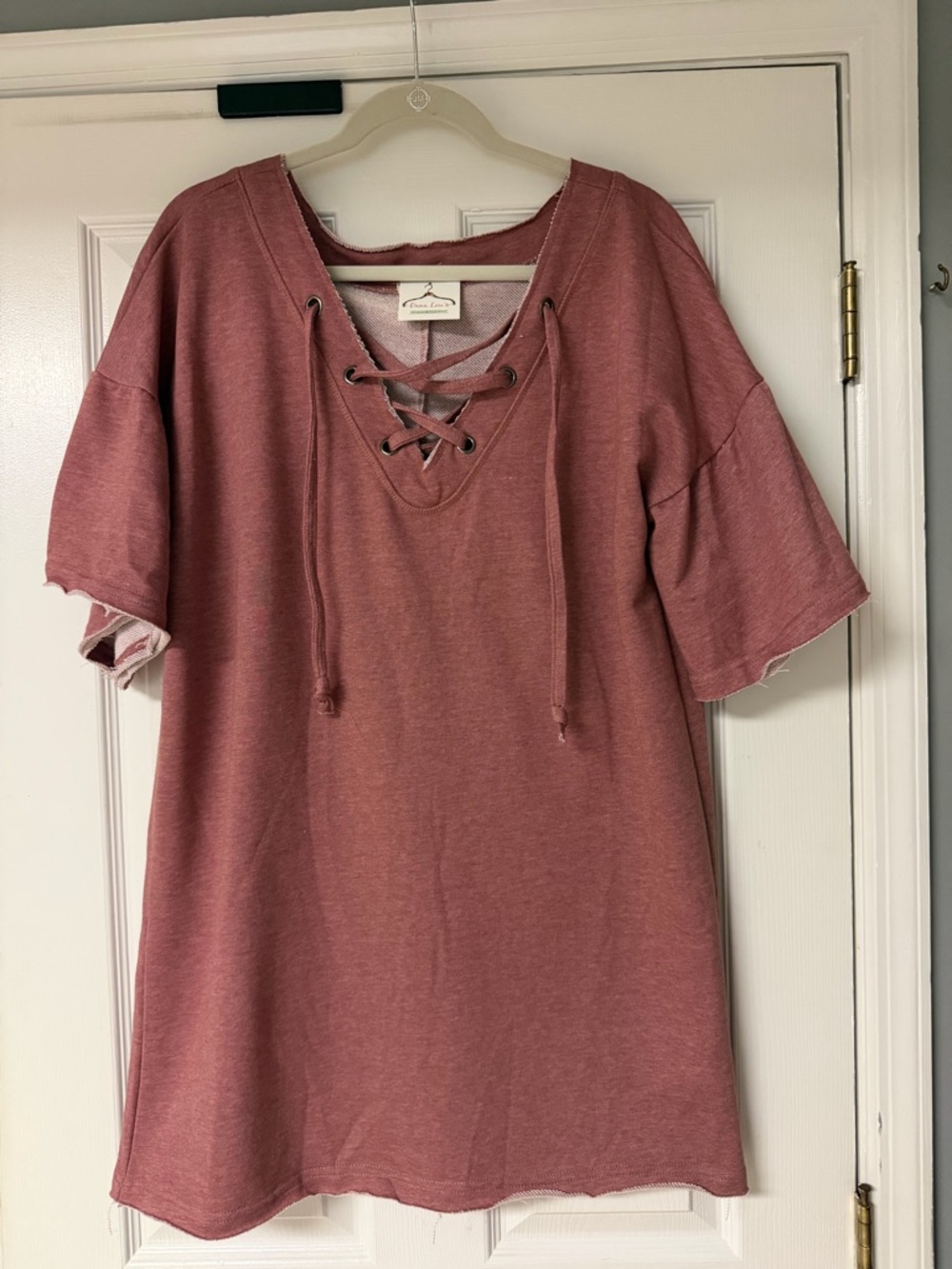 Umgee Rose Lace-Up V-Neck Tunic